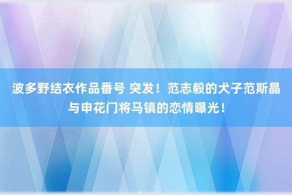 波多野结衣作品番号 突发！范志毅的犬子范斯晶与申花门将马镇的恋情曝光！